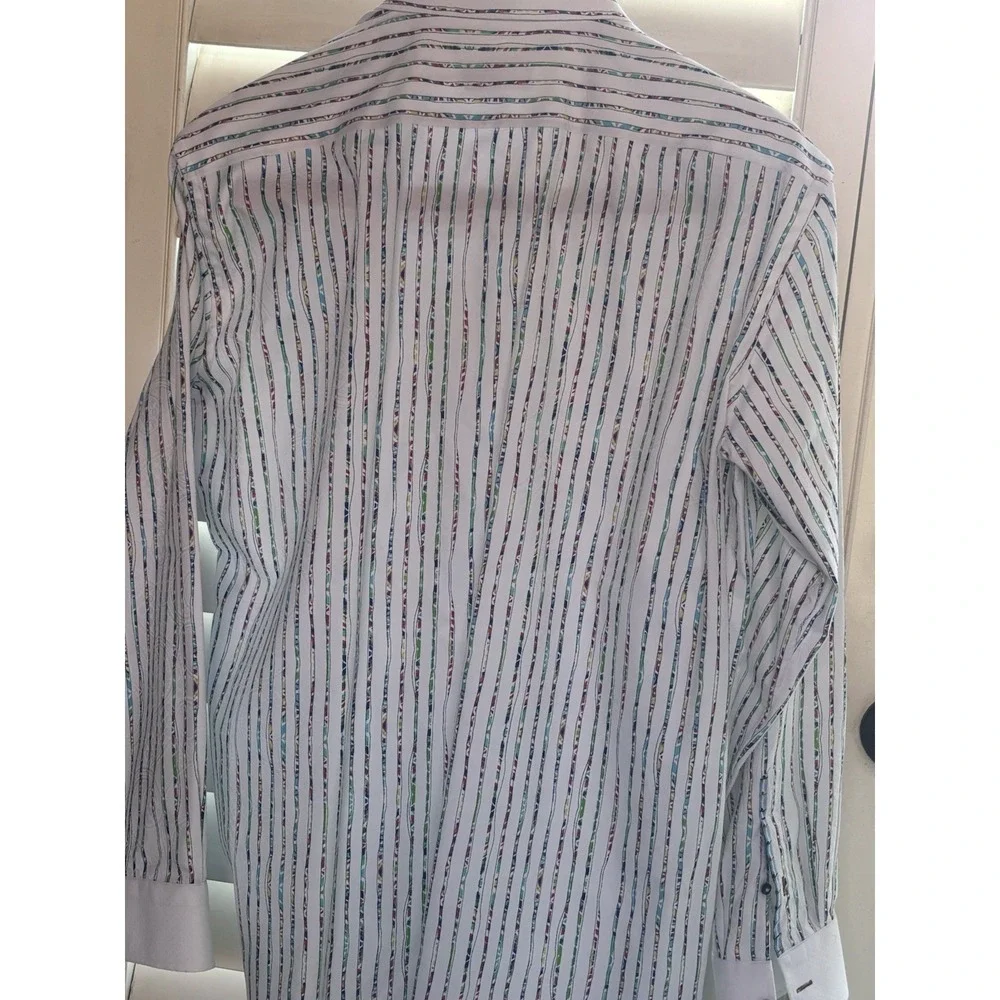 Justin Harvey Shirt Mens XL Long Sleeve Button Unique Flip Cuffs Bussiness Caree - Picture 6 of 13